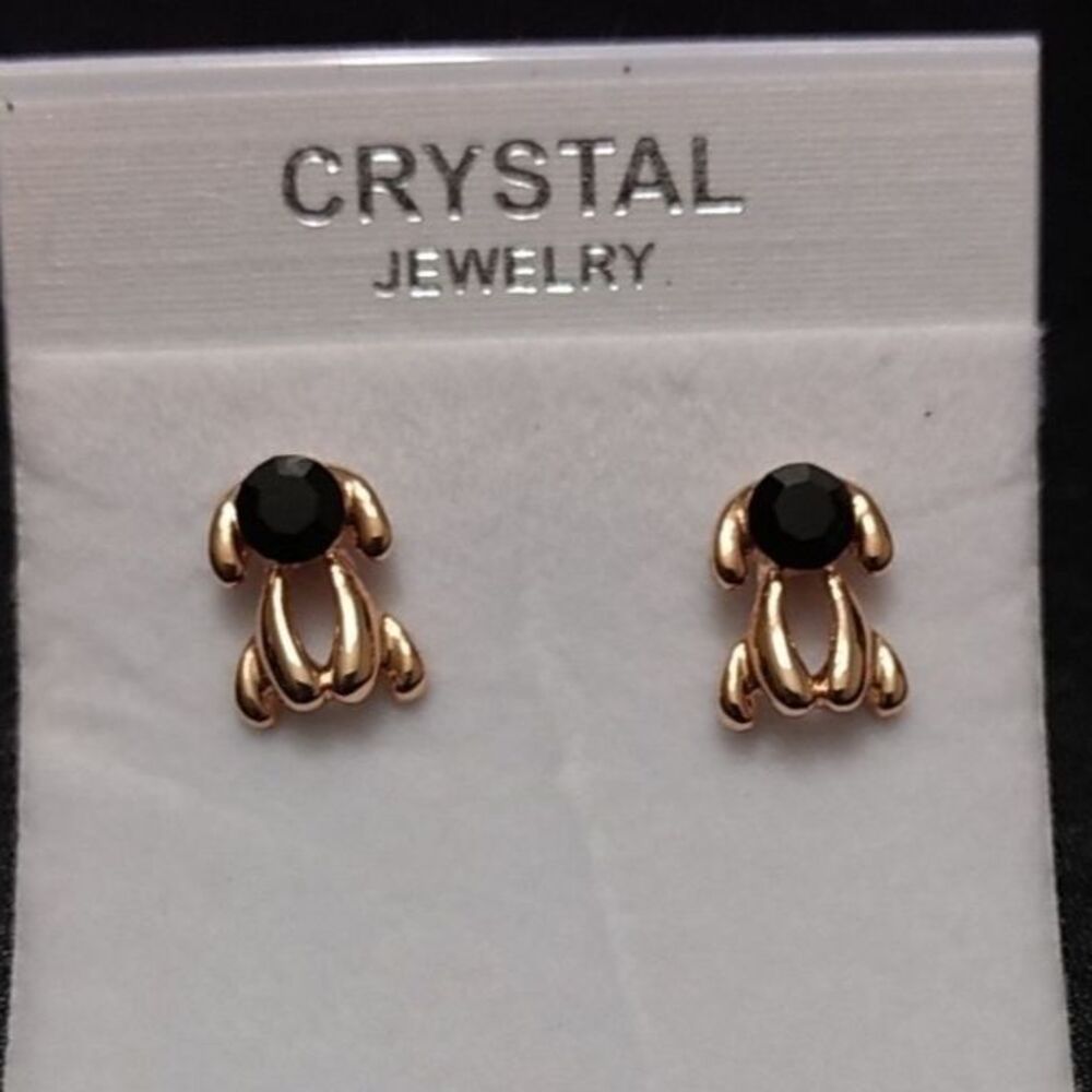 Gold tone crystal puppy dog earrings